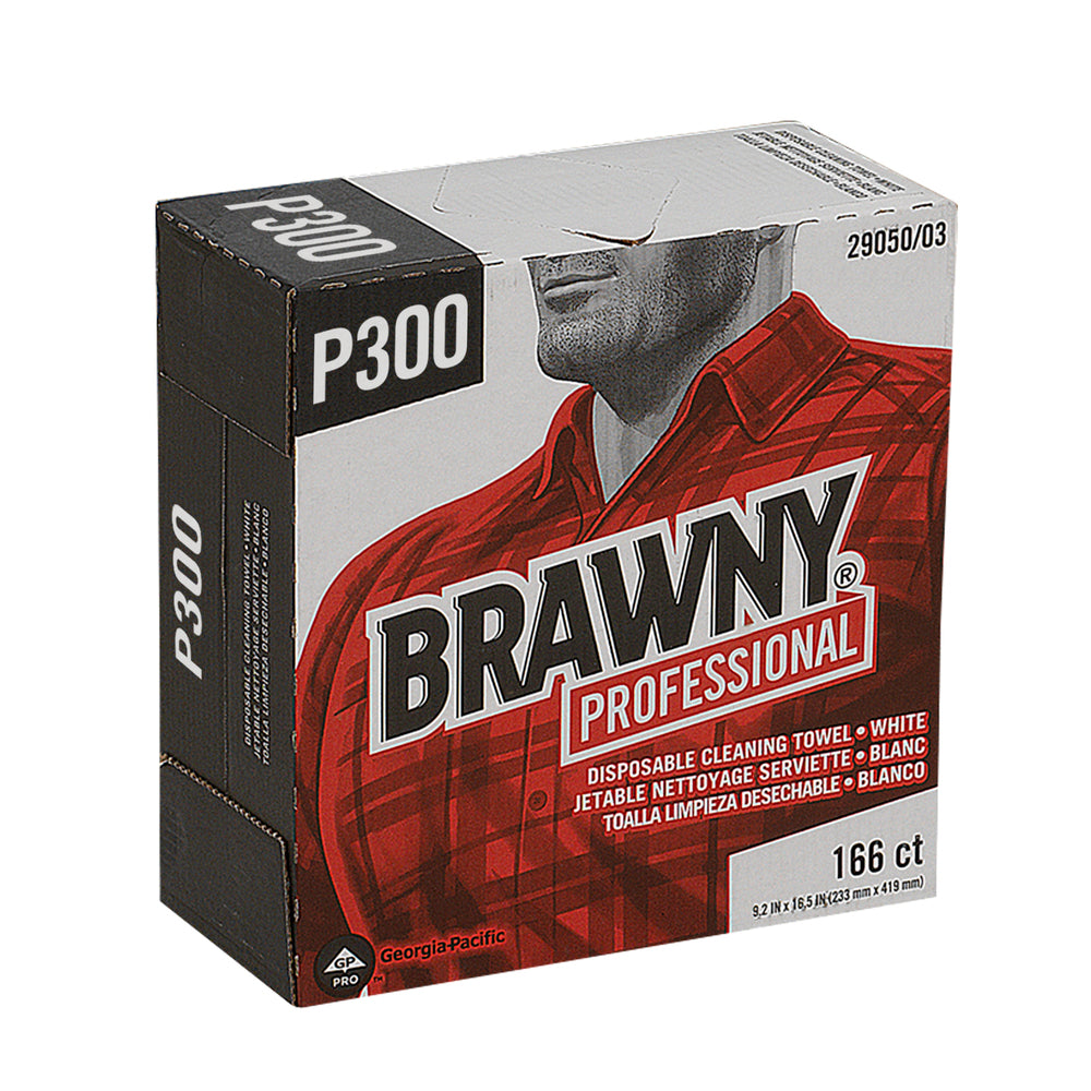 מגבות ניקוי חד פעמיות BRAWNY® PROFESSIONAL P300 מבית GP PRO (ג'ורג'יה פסיפיק), קופסה גבוהה, לבן, (5 קופסאות של 166 מגבות סהכ 830 מגבות)