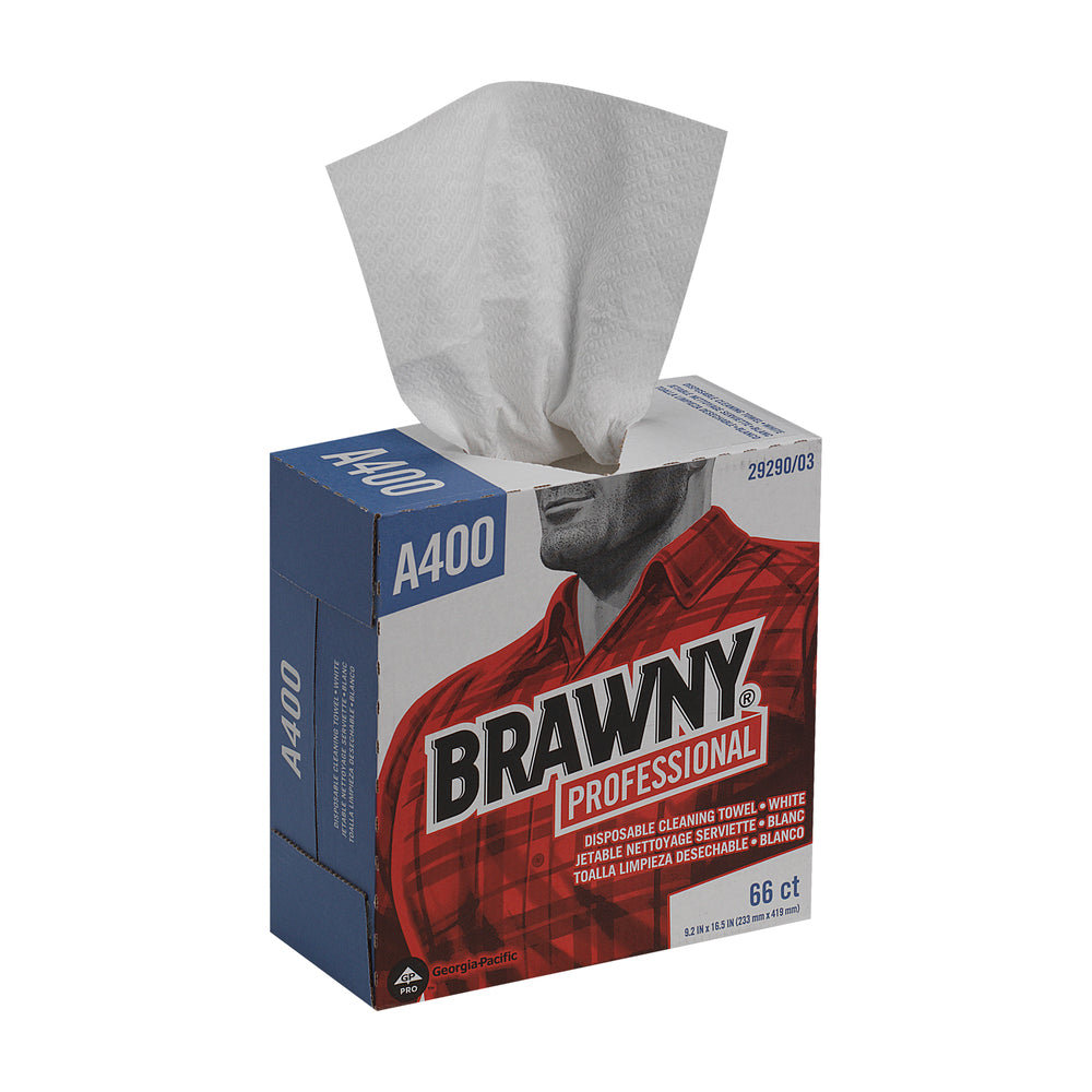 מגבות ניקוי חד פעמיות של BRAWNY® PROFESSIONAL A400 מבית GP PRO (ג'ורג'יה פסיפיק), קופסה גבוהה, לבן, (10 קופסאות של 66 מגבות סהכ 660 מגבות)