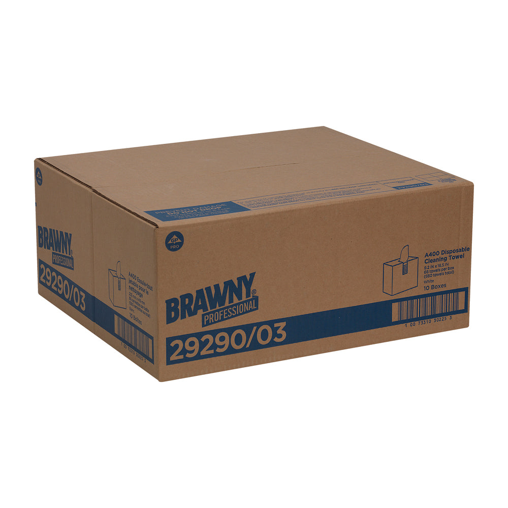 מגבות ניקוי חד פעמיות של BRAWNY® PROFESSIONAL A400 מבית GP PRO (ג'ורג'יה פסיפיק), קופסה גבוהה, לבן, (10 קופסאות של 66 מגבות סהכ 660 מגבות)