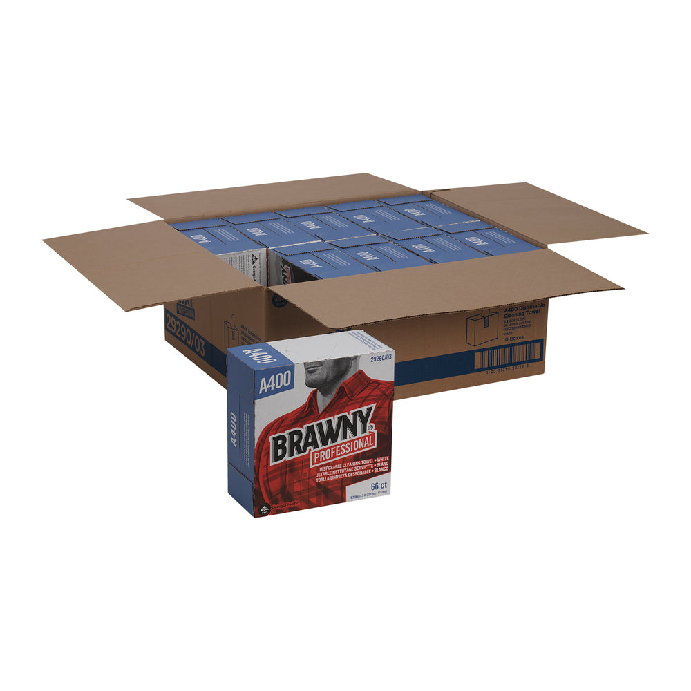 מגבות ניקוי חד פעמיות של BRAWNY® PROFESSIONAL A400 מבית GP PRO (ג'ורג'יה פסיפיק), קופסה גבוהה, לבן, (10 קופסאות של 66 מגבות סהכ 660 מגבות)