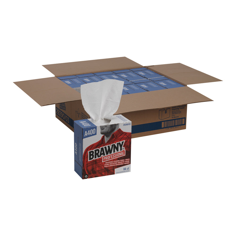 מגבות ניקוי חד פעמיות של BRAWNY® PROFESSIONAL A400 מבית GP PRO (ג'ורג'יה פסיפיק), קופסה גבוהה, לבן, (10 קופסאות של 66 מגבות סהכ 660 מגבות)