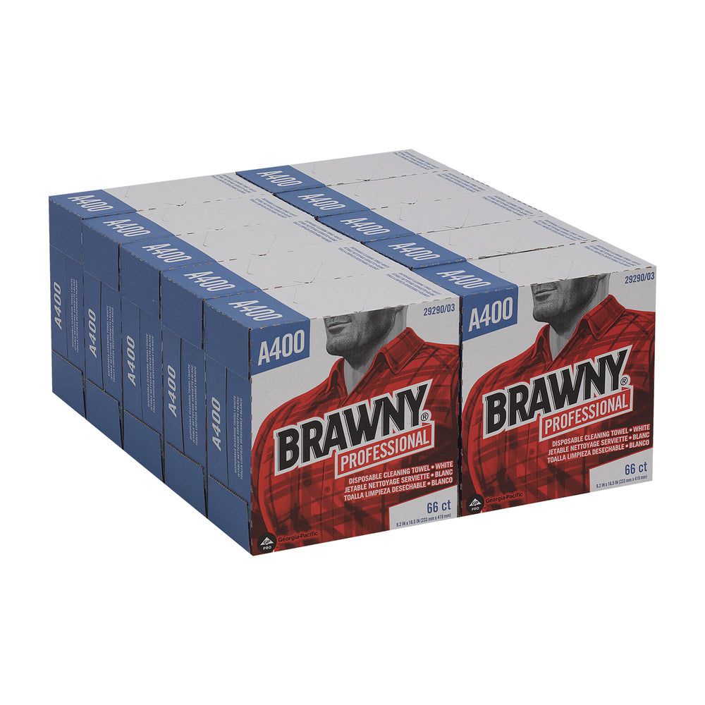 מגבות ניקוי חד פעמיות של BRAWNY® PROFESSIONAL A400 מבית GP PRO (ג'ורג'יה פסיפיק), קופסה גבוהה, לבן, (10 קופסאות של 66 מגבות סהכ 660 מגבות)