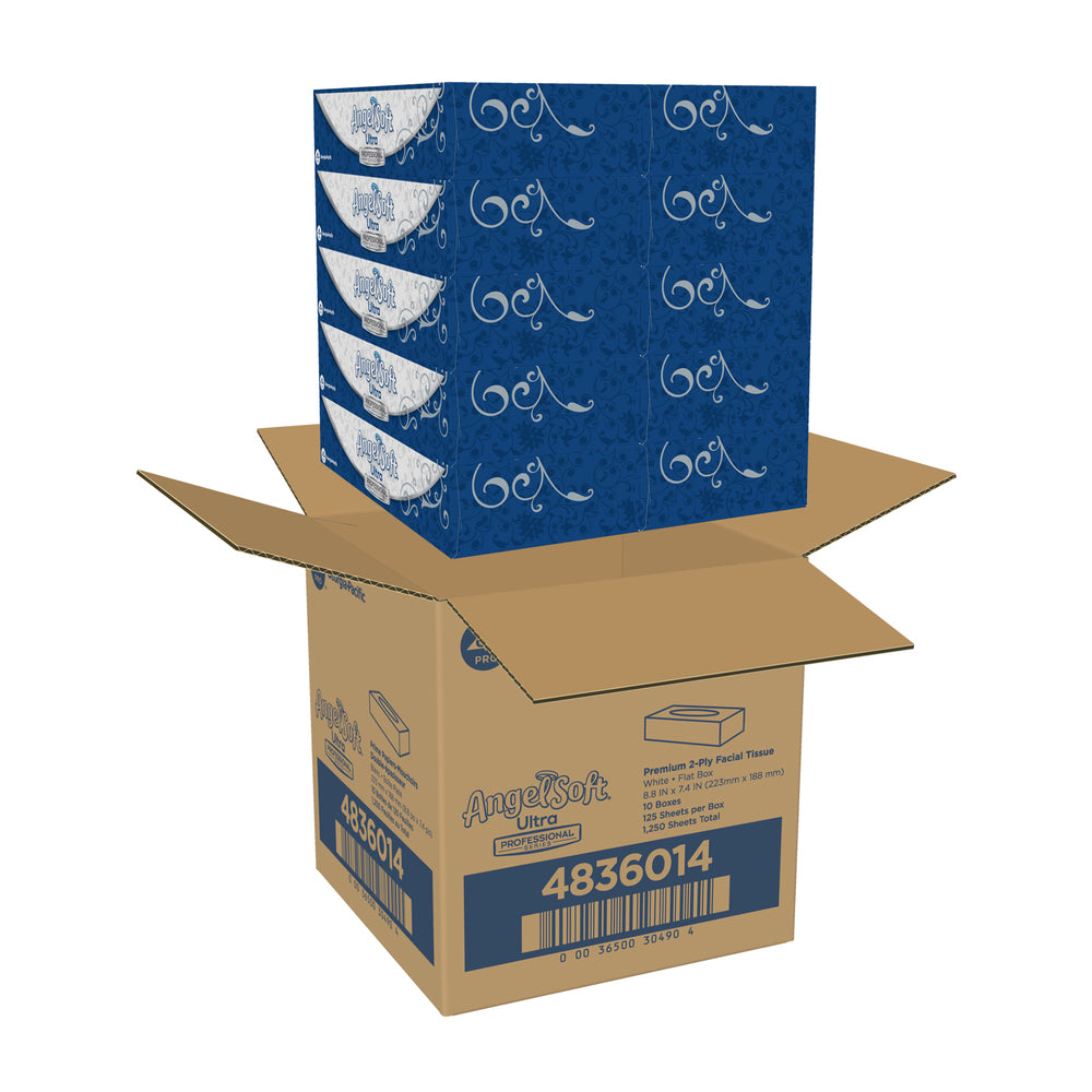 רקמת פנים מהסדרה המקצועית של ®Angel Soft Professional דו-שכבתית מאת GP PRO (ג'ורג'יה פסיפיק), קופסה שטוחה, (10 קופסאות של 125 גליונות סהכ 1,250 גליונות)