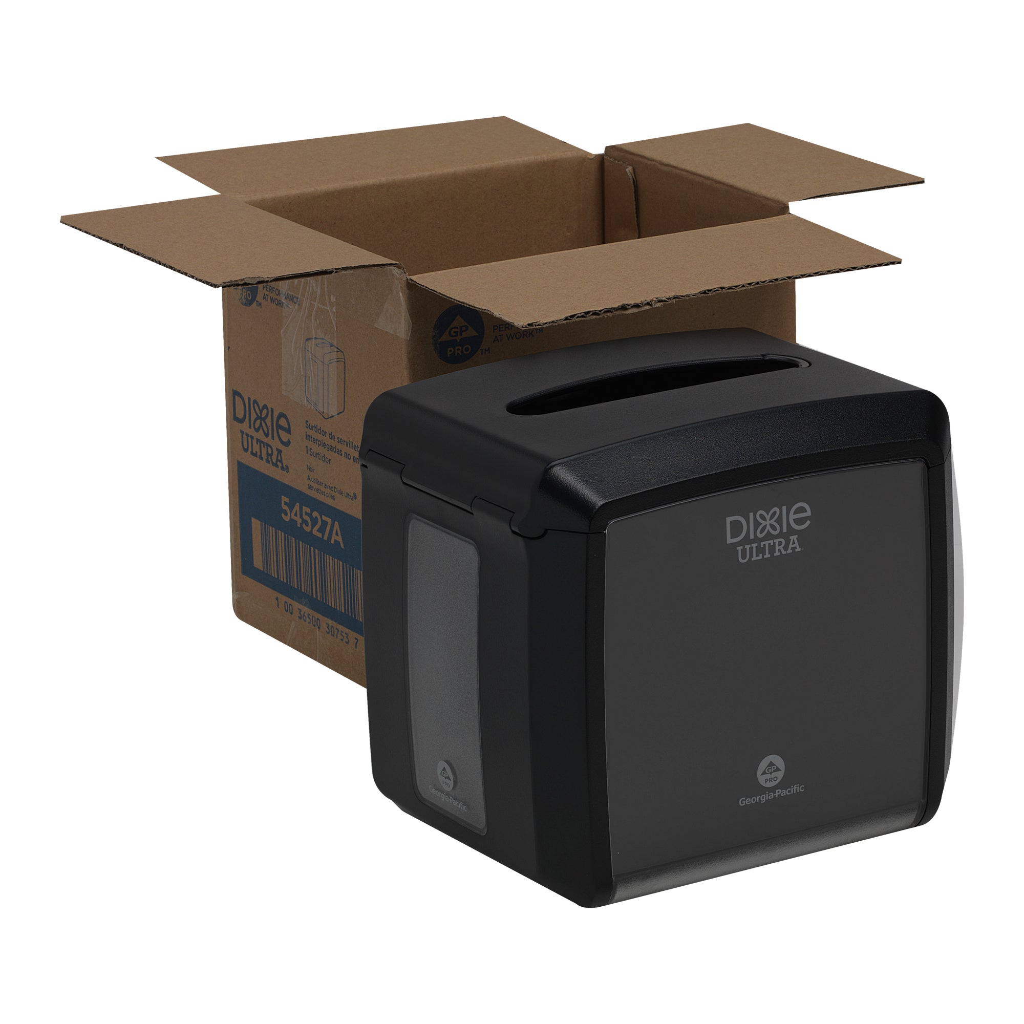 מתקן מפיות מקופלות שולחני DIXIE ULTRA® מבית GP PRO (ג'ורג'יה פסיפיק), שחור, מחזיק עד 275 מפיות