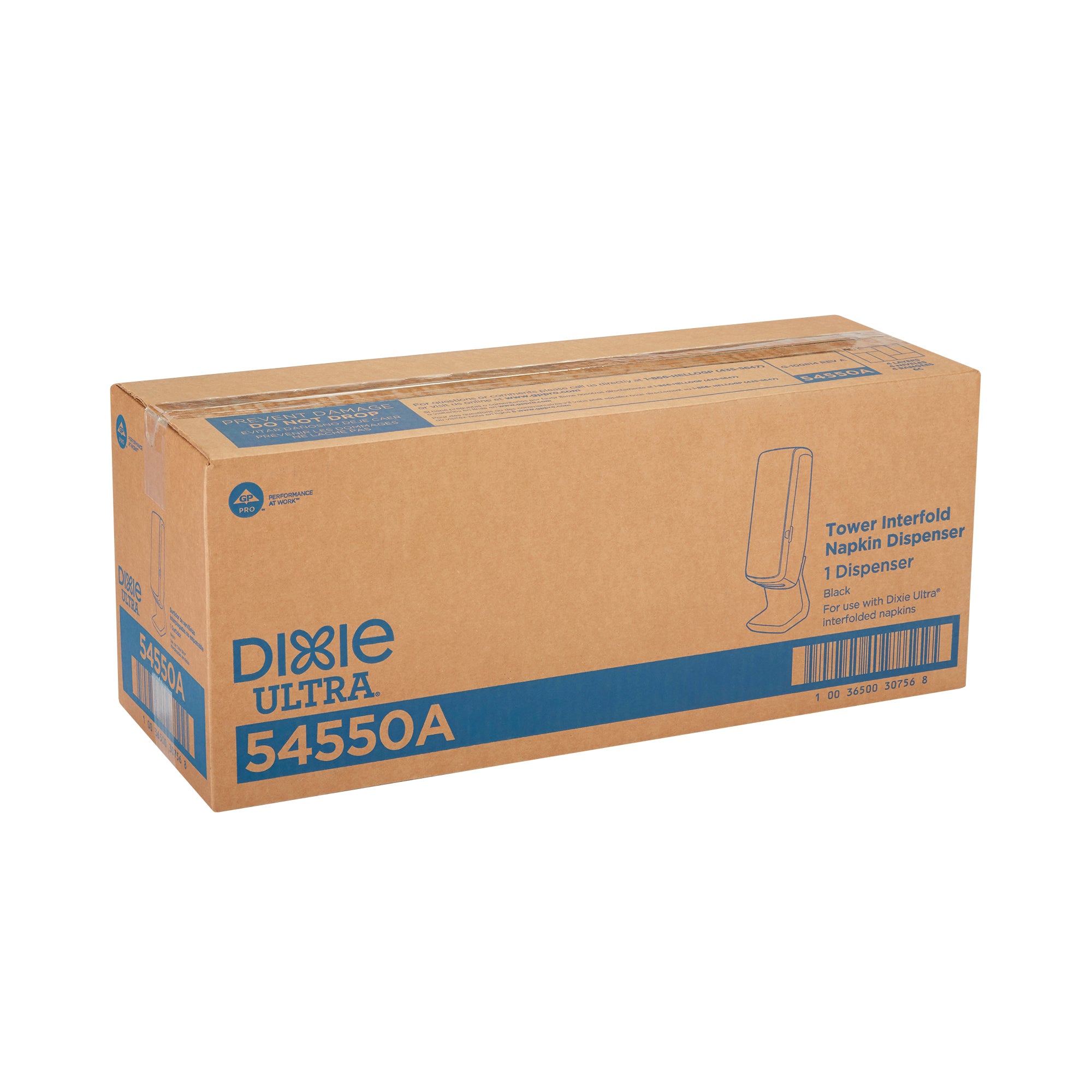 מתקן מפיות משולב מגדל DIXIE ULTRA® מבית GP PRO (ג'ורג'יה פסיפיק), שחור, מחזיק 1,000 מפיות