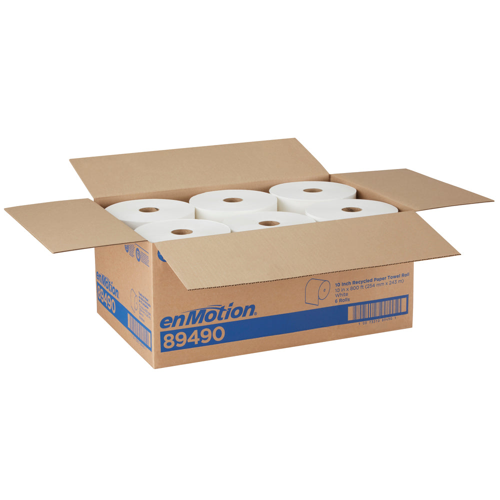 גלילי מגבות נייר ממוחזרים ENMOTION® 10 מבית GP PRO (ג'ורג'יה פסיפיק), לבן, (6 גלילים של 243.84 מטרים סהכ 1,463.04 מטרים)