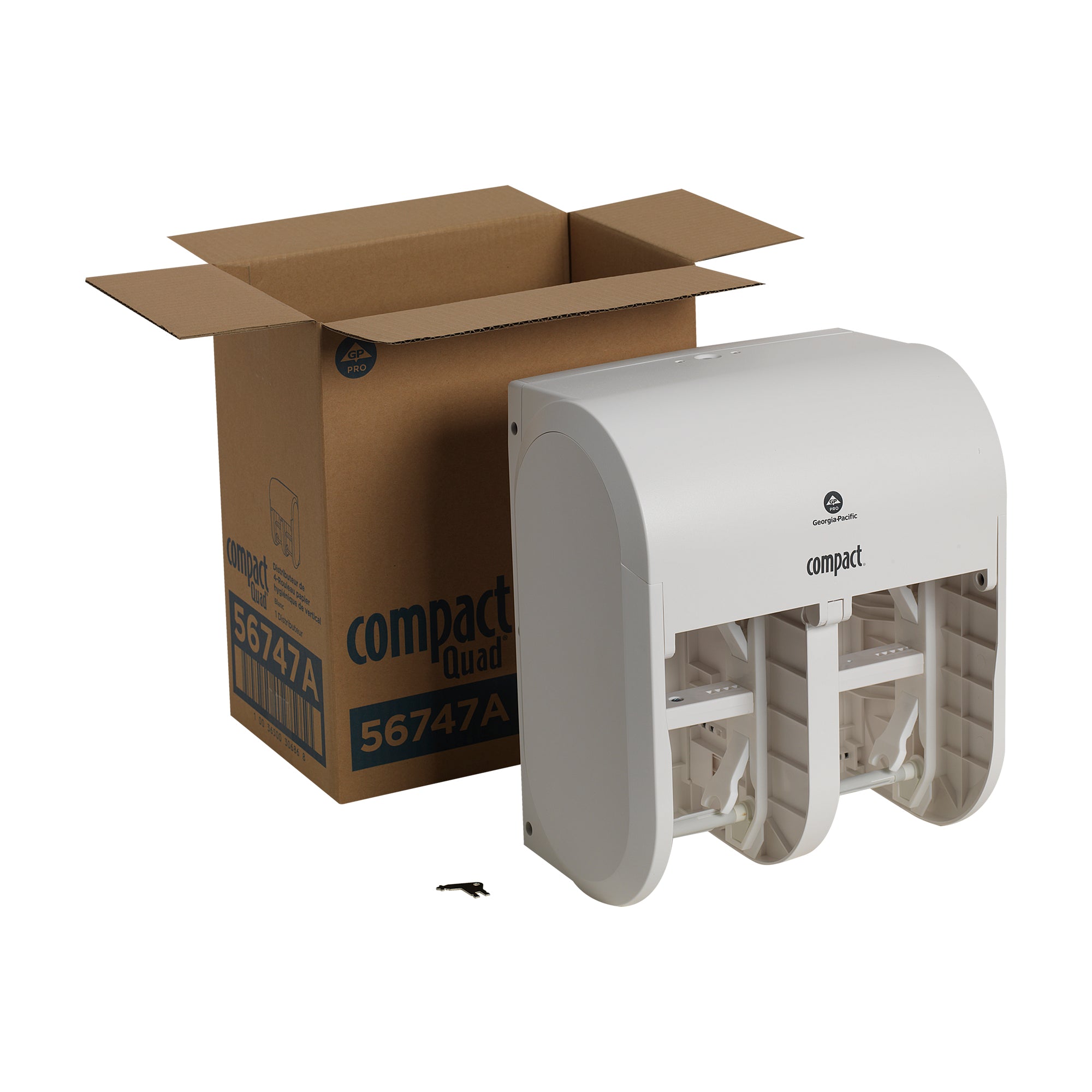 מתקן נייר טואלט בעל קיבולת גבוהה בעל 4 גלילים ללא ליבות Compact® מבית GP PRO (ג'ורג'יה פסיפיק), לבן, מתקן אחד