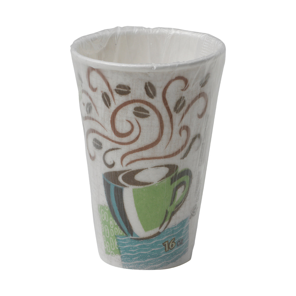 כוסות קפה חמות מנייר עטופות מבודדות של DIXIE® PERFECTOUCH® 16 OZ, מתאימות למכסים גדולים, ערפל קפה, 1,000 כוסות/מארז