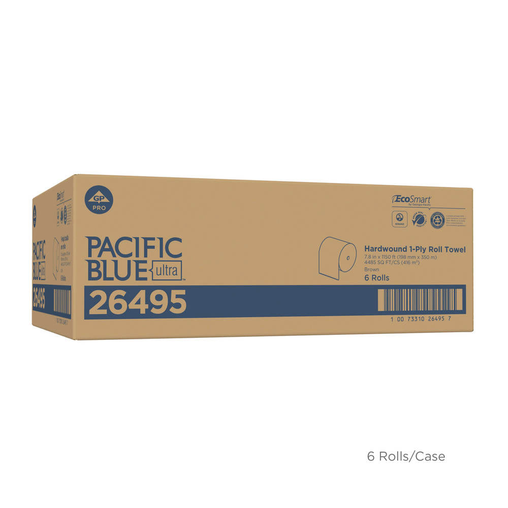 גלילי מגבת נייר ממוחזרים בעלי קיבולת גבוהה בגודל 8 אינץ' Pacific Blue Mini™ מבית GP PRO (ג'ורג'יה פסיפיק), חום, (6 גלילים של 350.52 מטרים סהכ 2,103.12 מטרים)