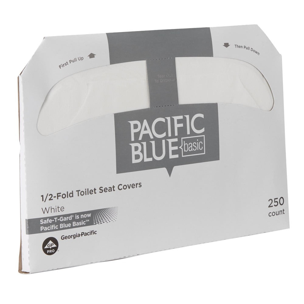 כיסוי מושב אסלה PACIFIC BLUE BASIC® מתקפל ל-1/2 מבית GP PRO (ג'ורג'יה פסיפיק), לבן, (20 חבילות של 250 גליונות סהכ 5000 כיסויי מושבים)