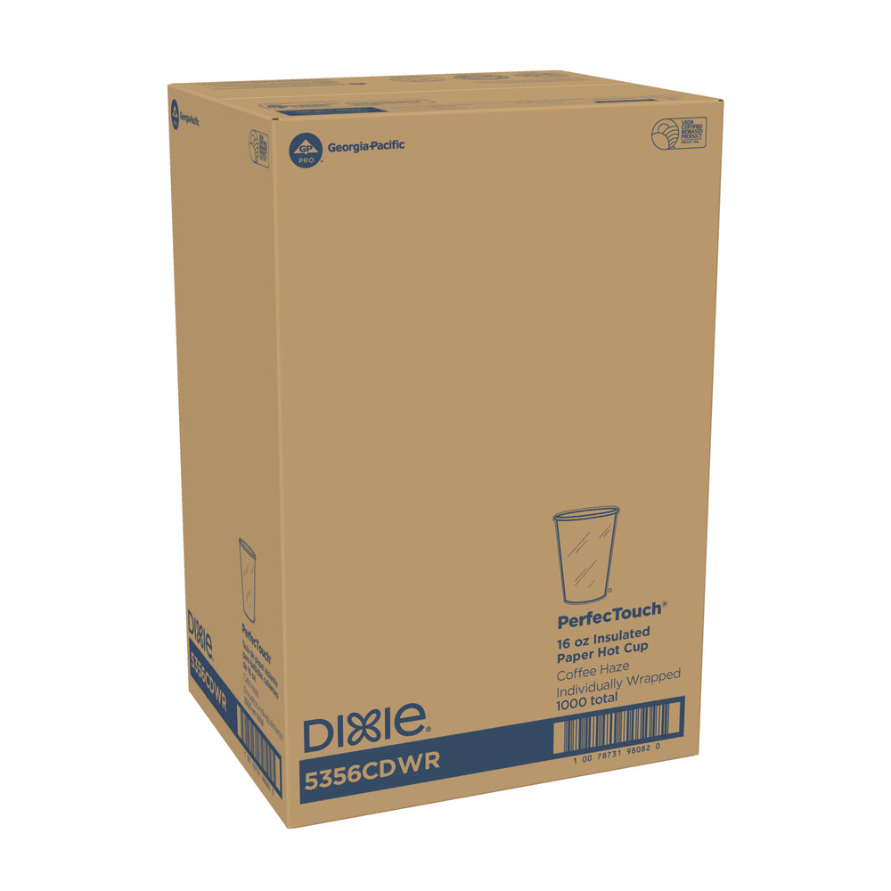 כוסות קפה חמות מנייר עטופות מבודדות של DIXIE® PERFECTOUCH® 16 OZ, מתאימות למכסים גדולים, ערפל קפה, 1,000 כוסות/מארז