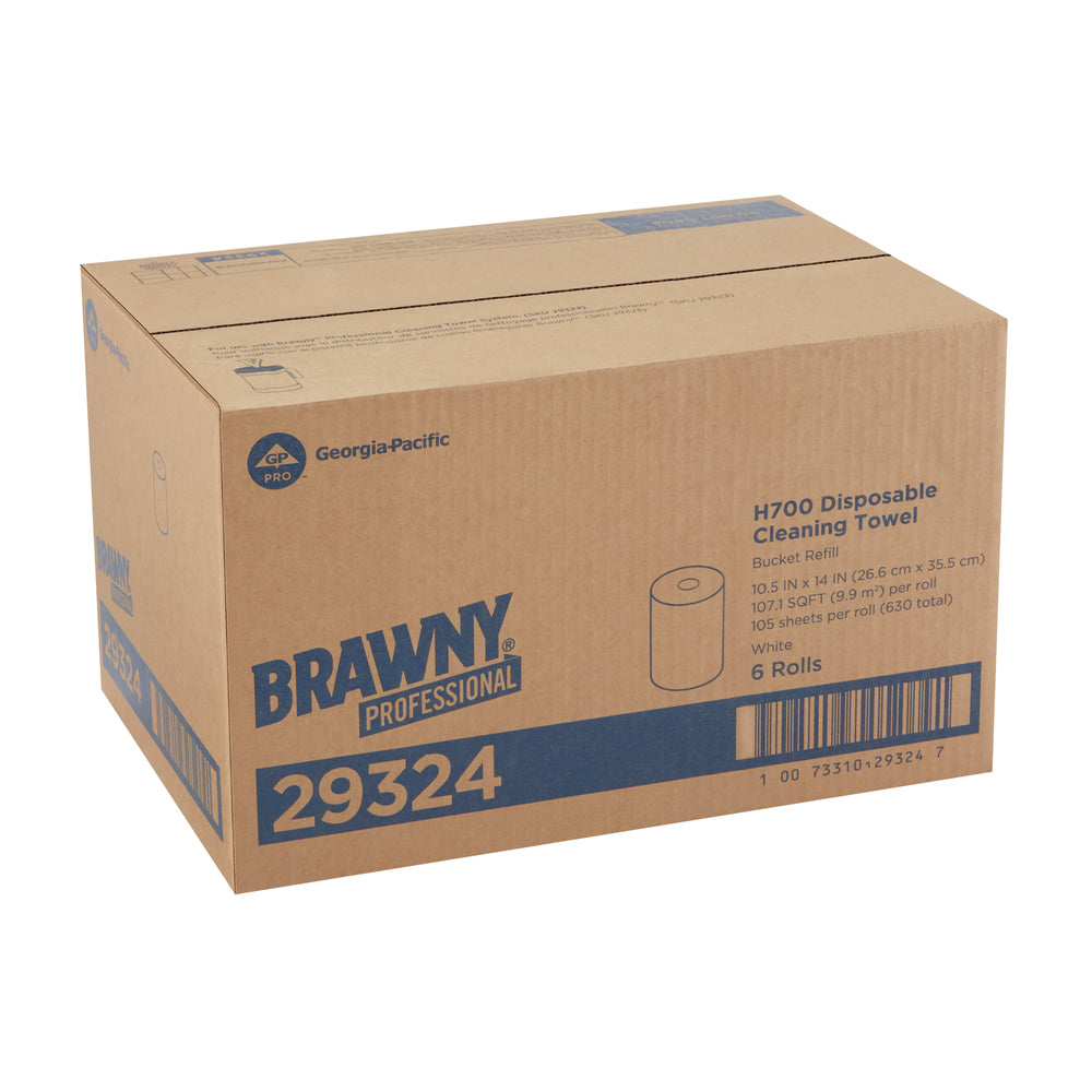 מילוי מערכת מגבות ניקוי BRAWNY® PROFESSIONAL H700 למתקן 54323 של GP PRO (ג'ורג'יה פסיפיק), לבן(6 גלילים של 105 מגבות סהכ 630 מגבות)