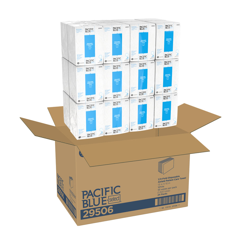 מטלית רחצה חד פעמית לטיפול בחולים, PACIFIC BLUE SELECT # A300 מבית GP PRO קיפול 1/4, לבן, (24 חבילות של 55 מגבות סהכ 1,320 מגבות)