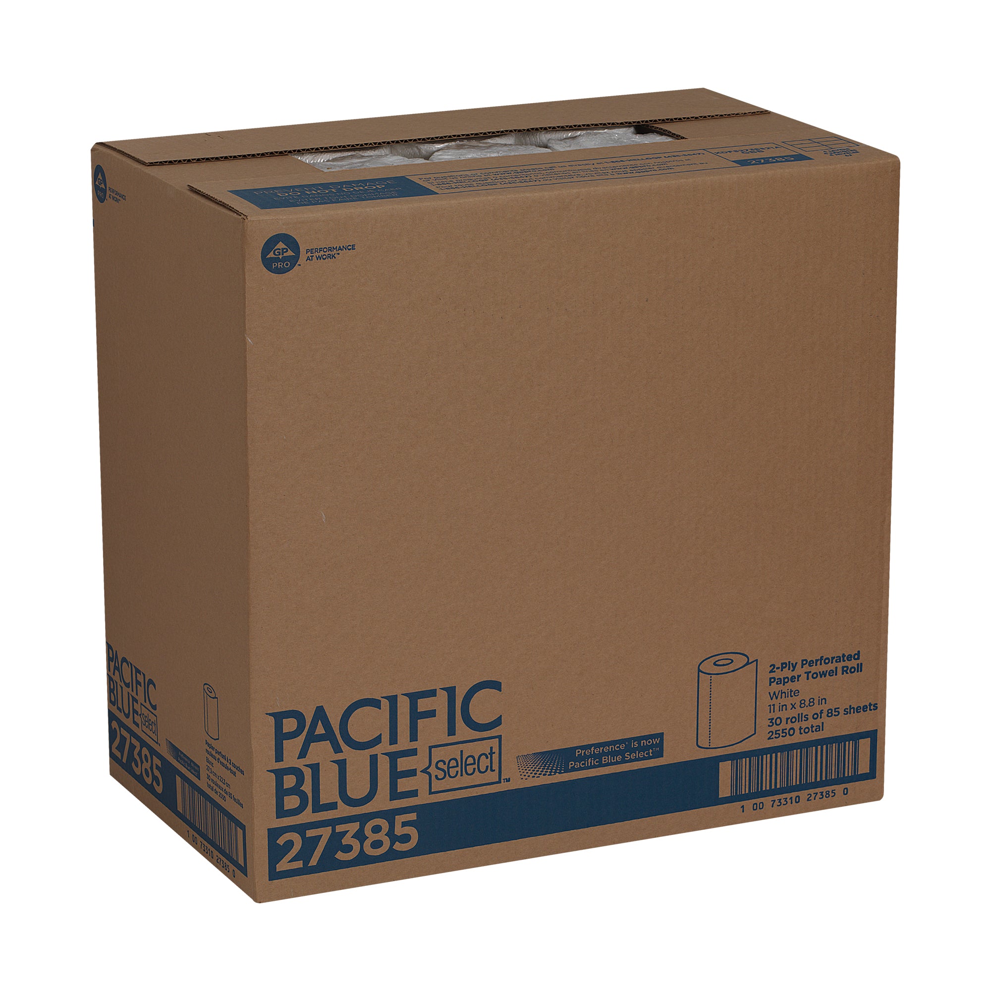גליל מגבת נייר מחורר דו-שכבתי PACIFIC BLUE SELECT™, לבן, (30 גלילים של 19 מטרים סהכ 569.98 מטרים) 2,550 גליונות למארז