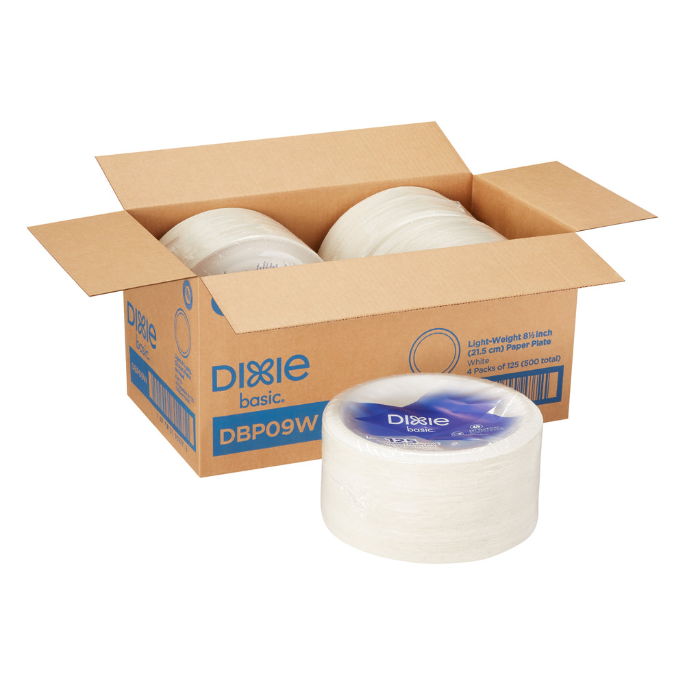 צלחות נייר (IN 8 1/2) מסדרת DIXIE BASIC® מבית GP PRO (ג'ורג'יה פסיפיק), לבן, (4 חבילות של 125 צלחות סהכ 500 צלחות)