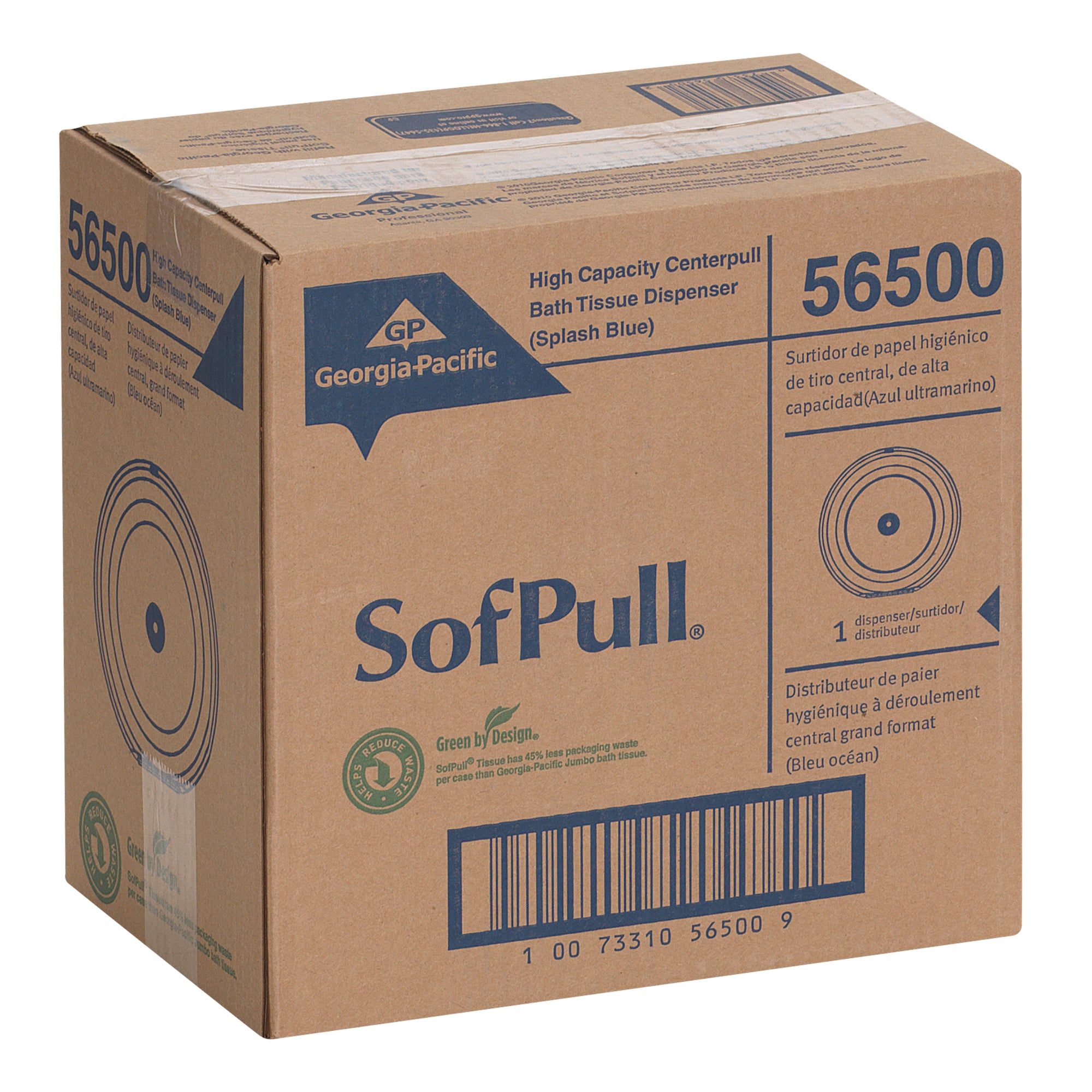 מתקן נייר טואלט בעל קיבולת גבוהה גליל 1 של SOFPULL® CENTERPULL מבית GP PRO (ג'ורג'יה פסיפיק), כחול, מתקן אחד