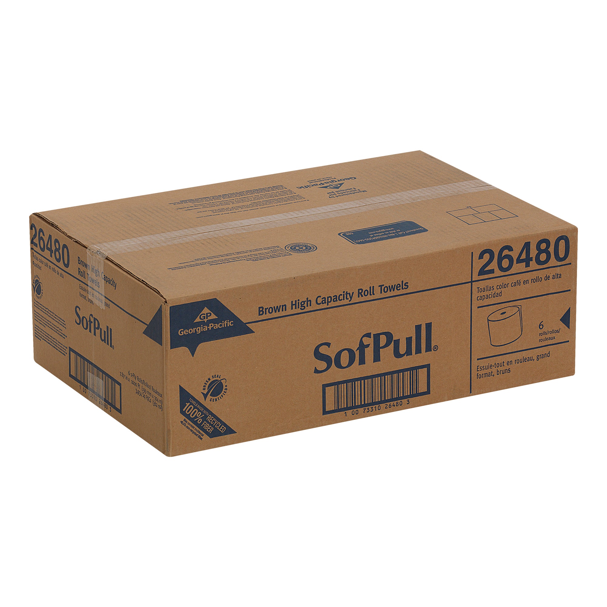 גלילי מגבת נייר ממוחזרים SOFPULL® מבית GP PRO (ג'ורג'יה פסיפיק), חום, (6 גלילים של 304.80 מטרים סהכ 1,828.80 מטרים)