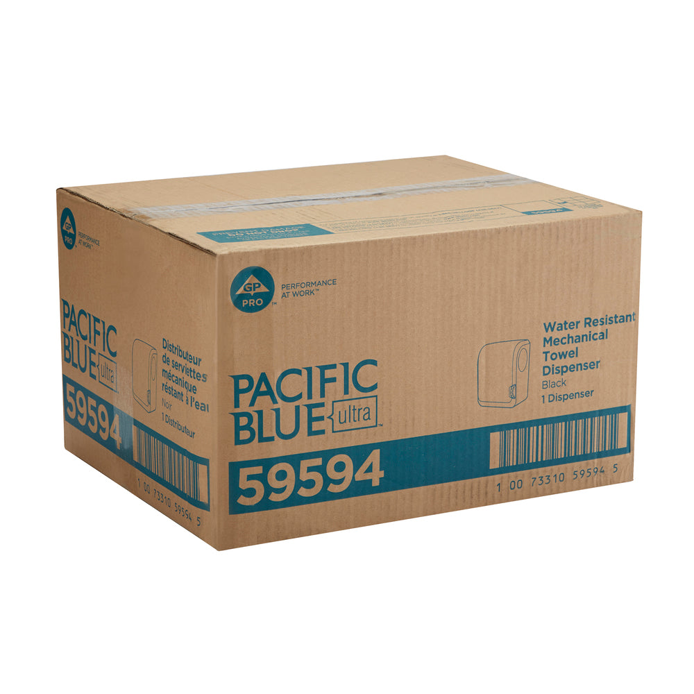 מתקן מגבות נייר מכני ללא מגע עמיד במים בעל קיבולת גבוהה מסדרת Pacific Blue Ultra™ מבית GP PRO, שחור