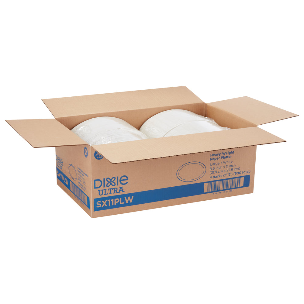 מגשי נייר גדולים עבים במיוחד של DIXIE ULTRA® מבית GP PRO (ג'ורג'יה-פסיפיק), לבן, (4 חבילות של 125 מגשים סהכ 500 מגשים)