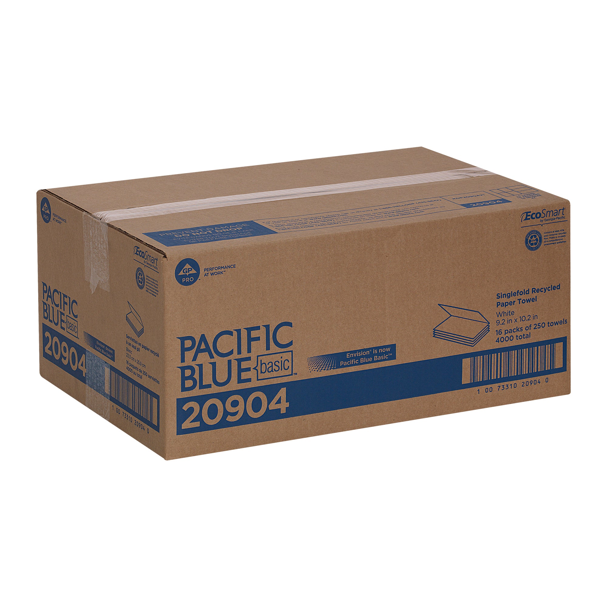 מגבות נייר ממוחזרות PACIFIC BLUE BASIC™ מקופלות, לבן, 4,000 מגבות לכל מארז