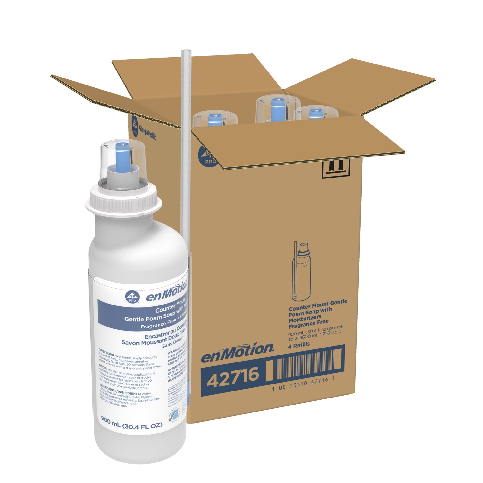 מילוי למתקן סבון ברז של ENMOTION® מאת GP PRO (ג'ורג'יה פסיפיק), ללא צבע וניחוח, 42716, 900 מל/בקבוק, 4 בקבוקים/מארז, (4 בקבוקים של 900 mL סהכ 3600 mL)