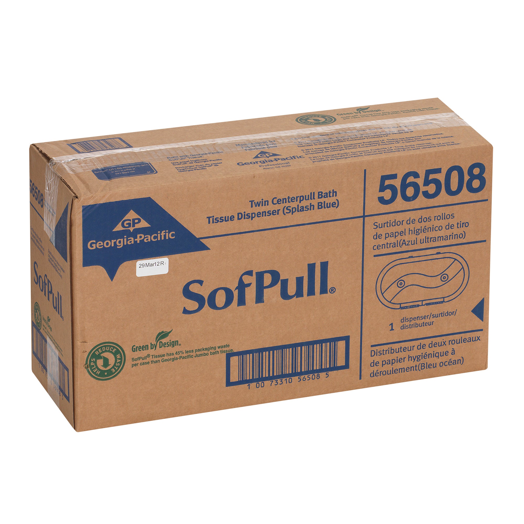 מתקן נייר טואלט בעל קיבולת גבוהה של SOFPULL® עם שני גלילים זה לצד זה מבית GP PRO (ג'ורג'יה פסיפיק), כחול, מתקן אחד