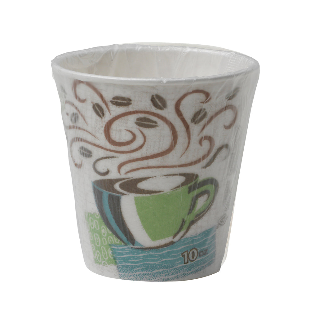 DIXIE® PERFECTOUCH® 10 OZ כוסות קפה חמות מנייר עטופות מבודדות מבית GP PRO, מתאימות למכסים גדולים, ערפל קפה, 1,000 כוסות/מארז