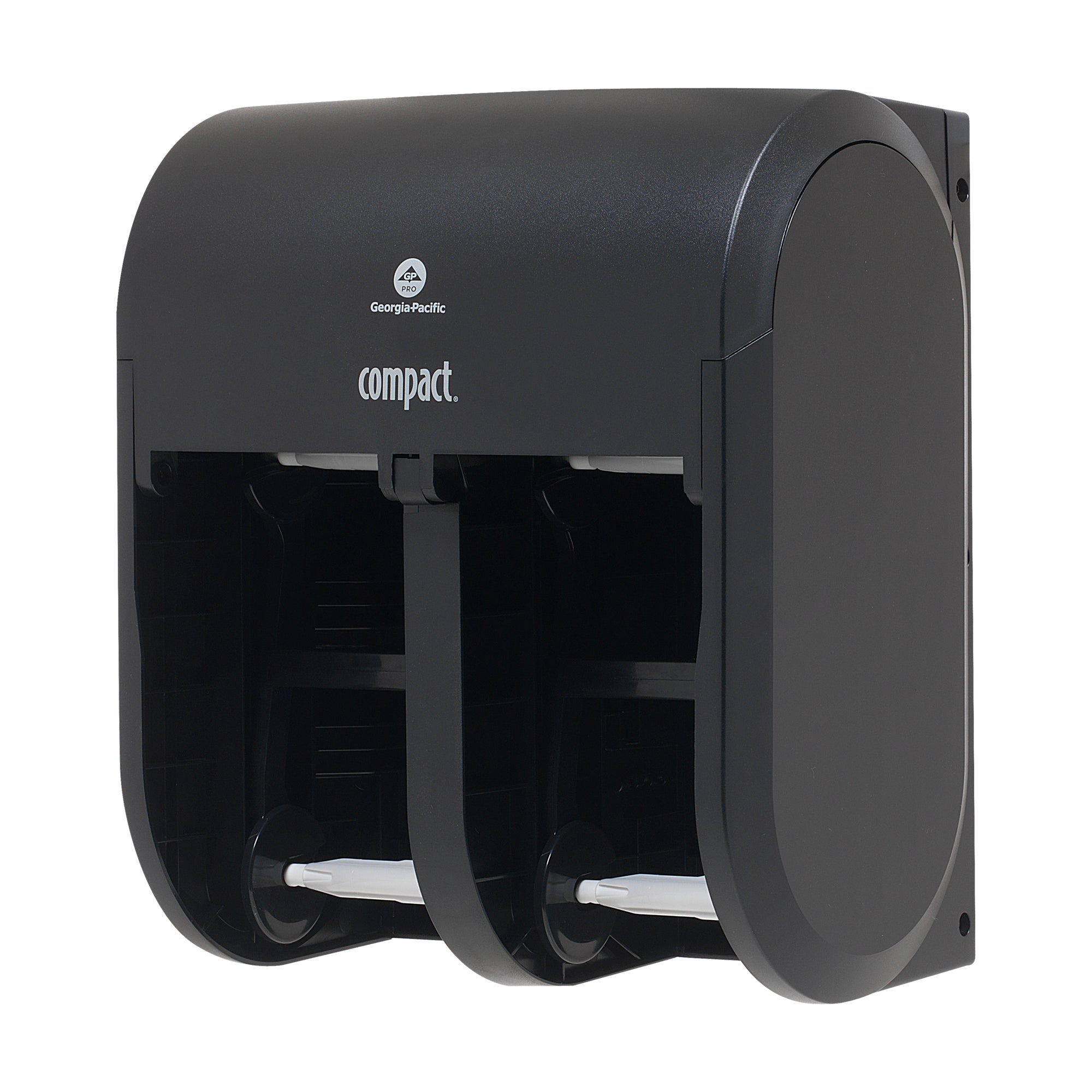 מתקן נייר טואלט בעל קיבולת גבוהה עם ארבעה גלילים ללא ליבות Compact®, שחור, מתקן אחד