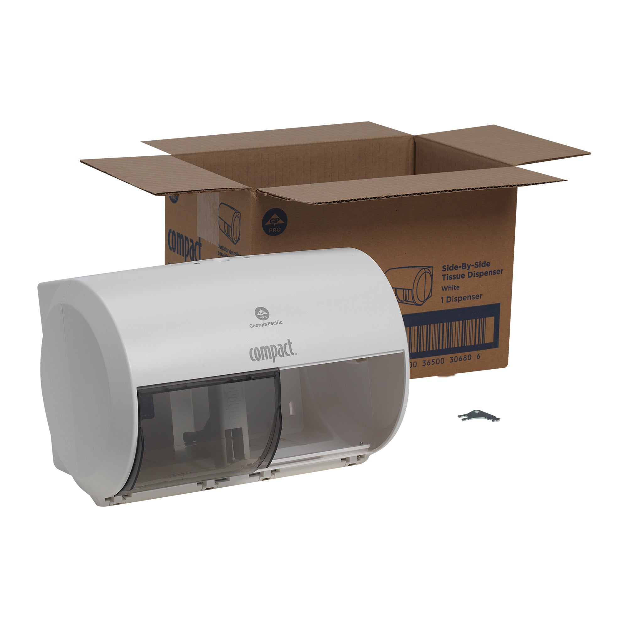 מתקן נייר טואלט בעל קיבולת גבוהה עם 2 גלילים זה לצד זה Compact® מבית GP PRO (ג'ורג'יה פסיפיק), לבן, מתקן אחד