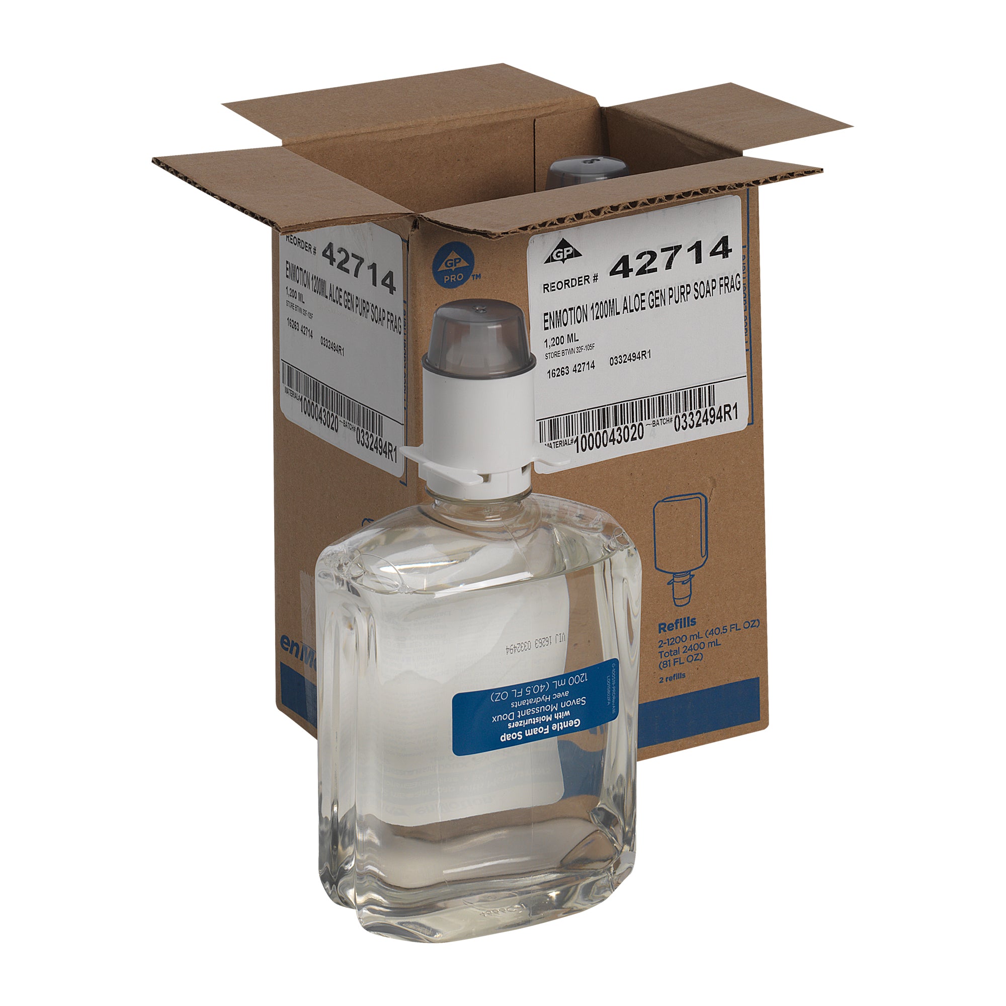 סבון קצף בתוספת קרם לחות ENMOTION® GEN2 מבית GP PRO (ג'ורג'יה פסיפיק), נטול צבע וריח, (2 בקבוקים של 1,200 mL סהכ 2,400 mL), 6,000 שימושים