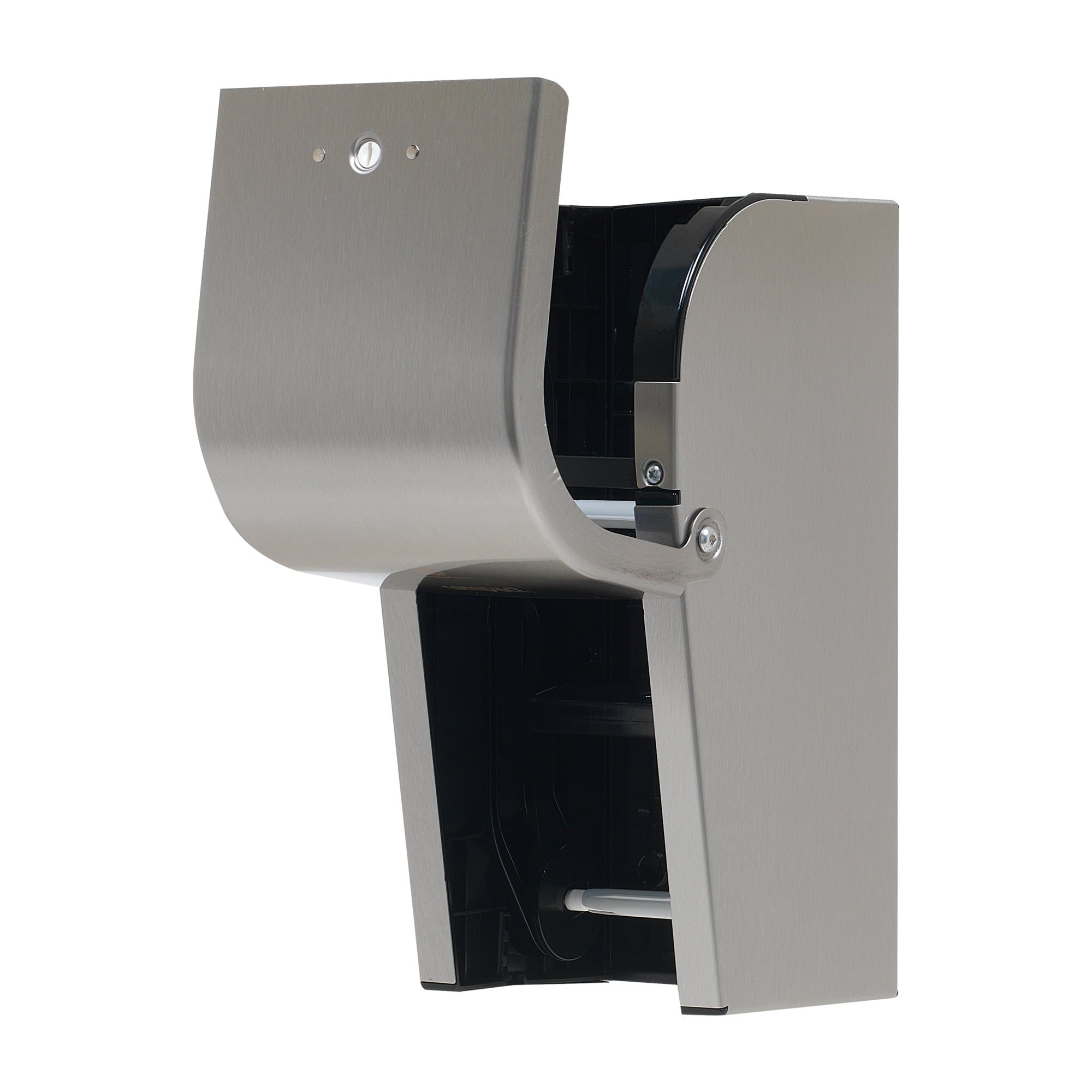 מתקן נייר טואלט בעל קיבולת גבוהה בעל 2 גלילים אנכיים ללא ליבות Compact® מבית GP PRO (ג'ורג'יה פסיפיק), נירוסטה, מתקן אחד
