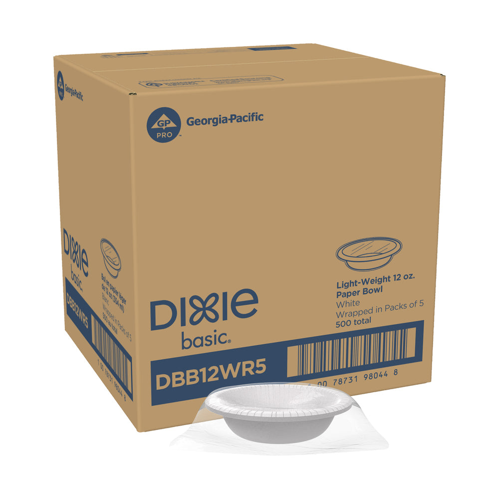 קערת נייר DIXIE BASIC®, 12 OZ, לבן, עטוף באריזות של 5, 500 קערות