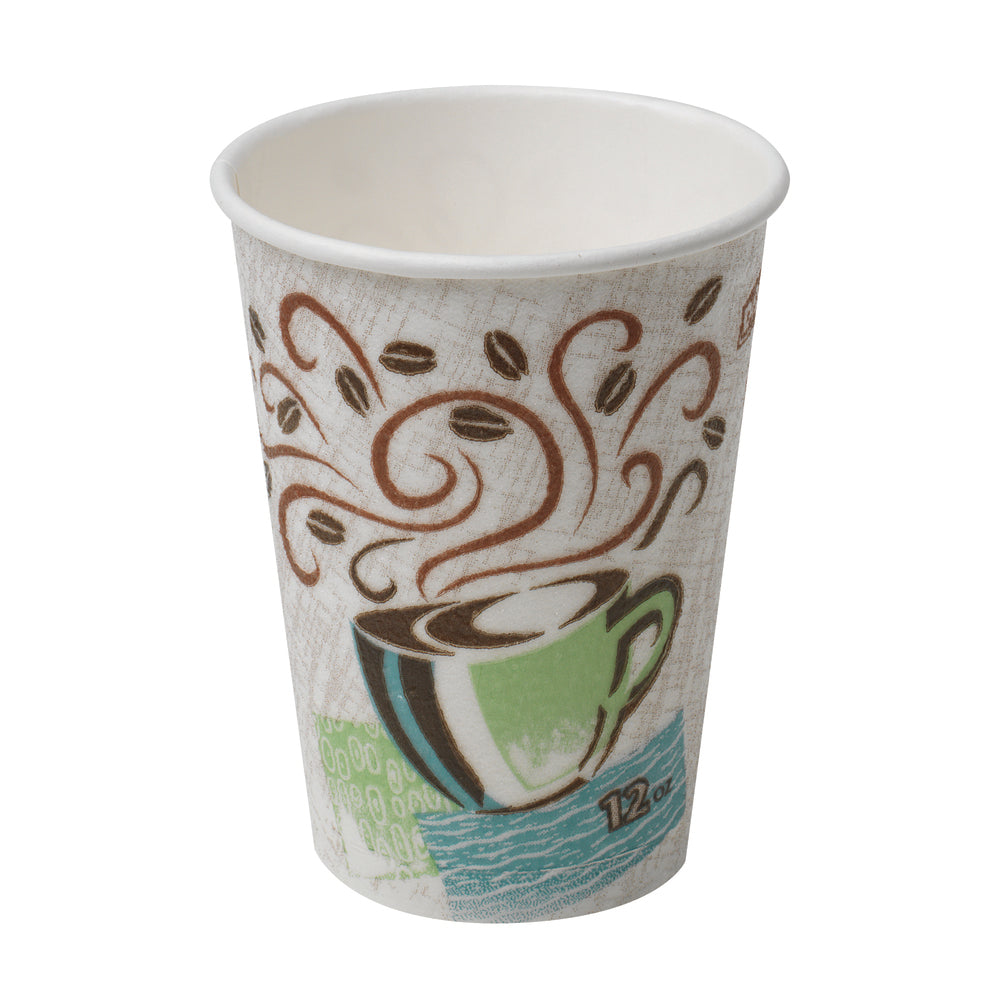 DIXIE® PERFECTOUCH® 12 OZ כוסות קפה חמות עטופות נייר מבודדות, מתאימות למכסים גדולים, עיצוב קפה, 1,000 כוסות/מארז