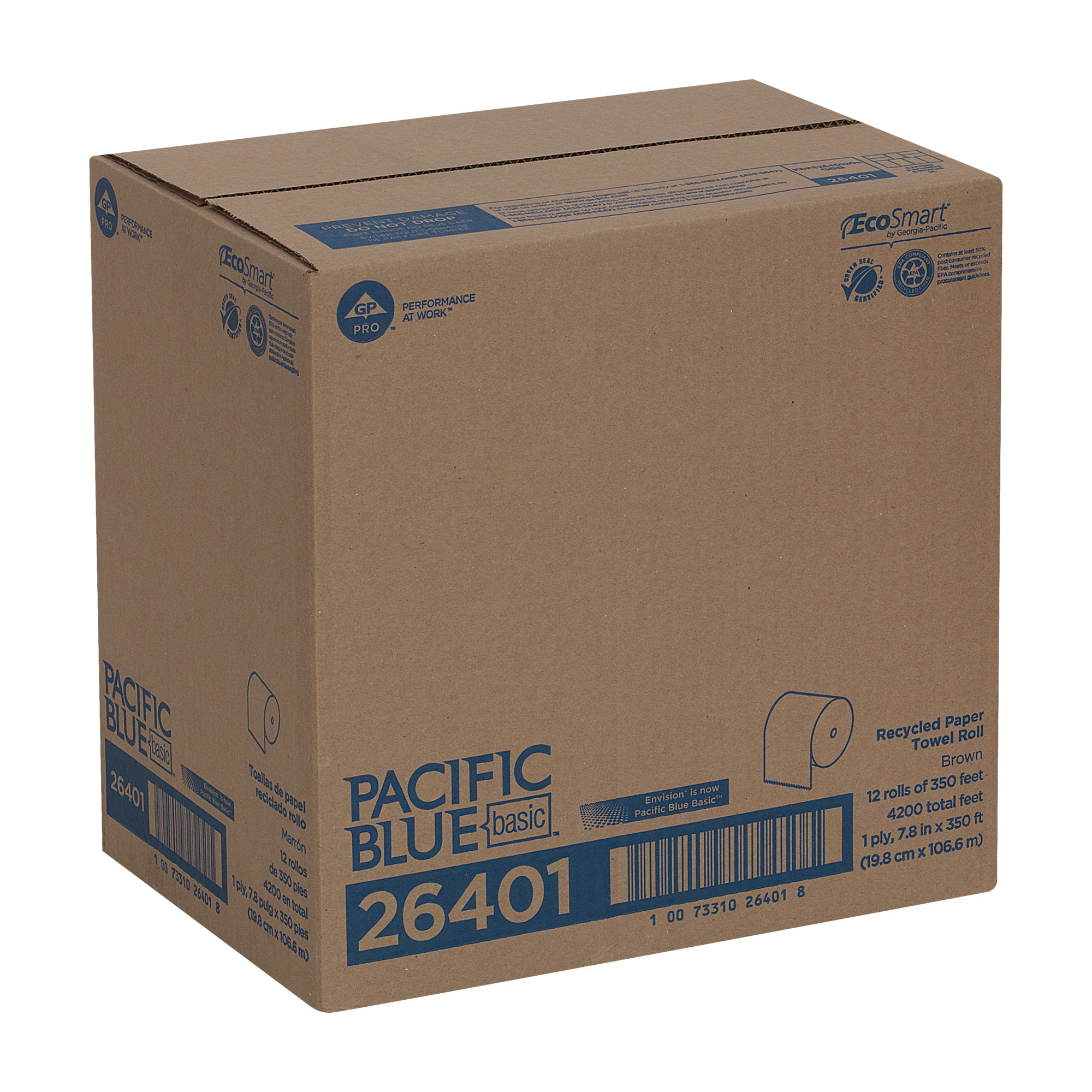 גליל מגבות נייר ממוחזר PACIFIC BLUE BASIC™ (בעבר ENVISION®) של GP PRO (ג'ורג'יה פסיפיק), חום, (12 גלילים של 106.68 מטר סהכ 1280.16 מטר)