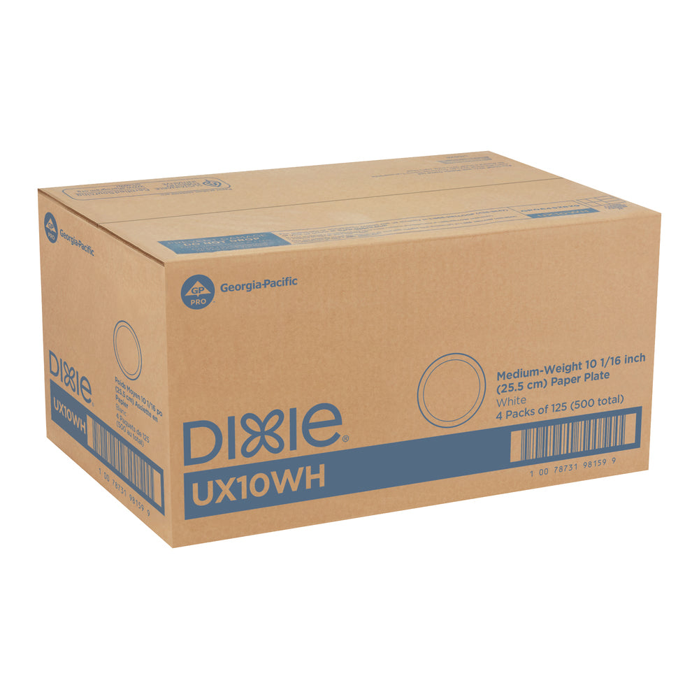 צלחות נייר עבות (IN 10 1/16) מסדרת  DIXIE® מבית GP PRO (ג'ורג'יה-פסיפיק), לבן, (4 חבילות של 125 צלחות סהכ 500 צלחות לכל מארז)
