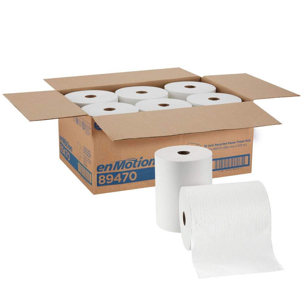 גלילי מגבות נייר ממוחזרים ENMOTION® 10 מבית GP PRO (ג'ורג'יה-פסיפיק), לבן, (6 גלילים של 243.84 מטרים סהכ 1,463.04 מטרים)