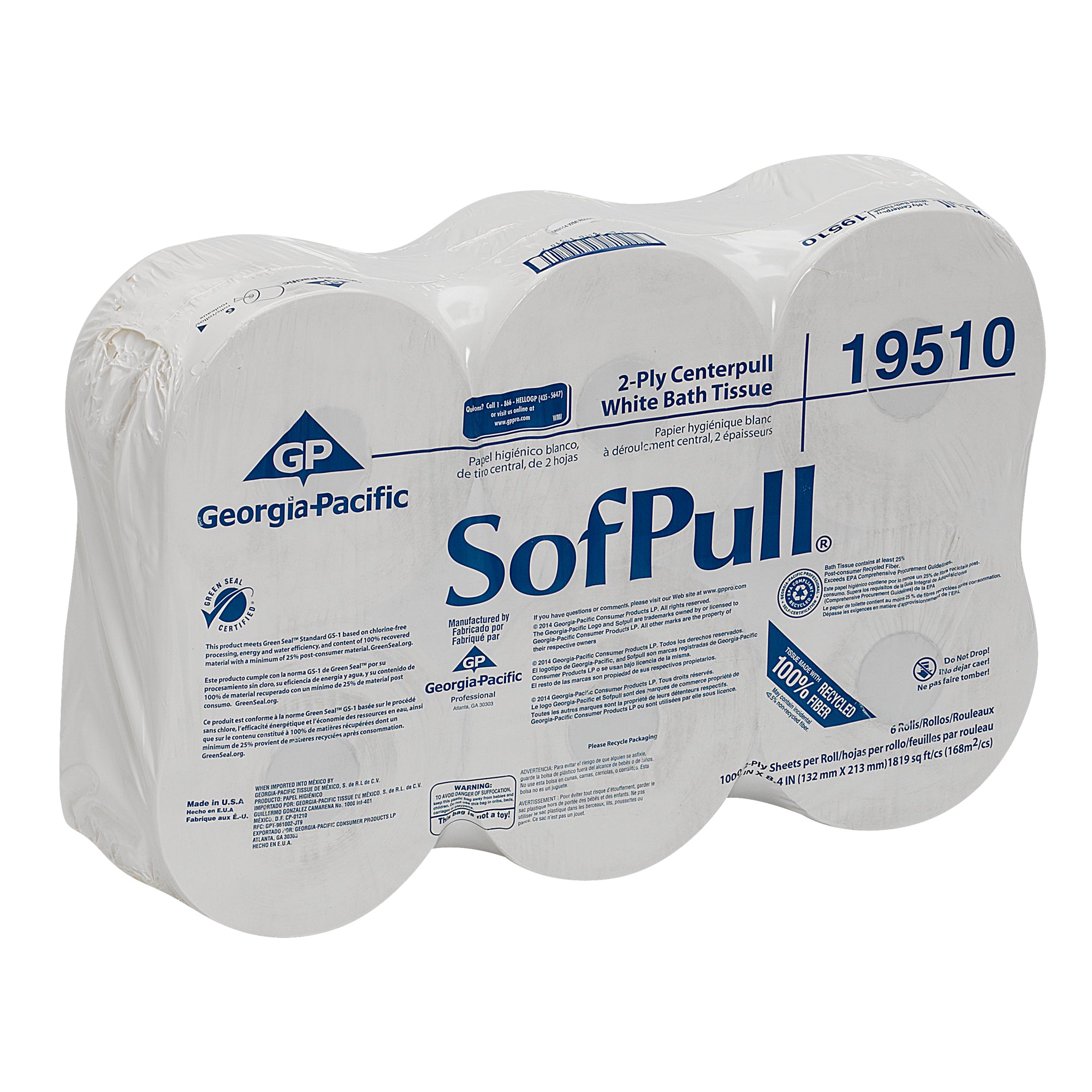 נייר טואלט בעלת קיבולת גבוהה דו-שכבתית SOFPULL® CENTERPULL מבית GP PRO (ג'ורג'יה פסיפיק), לבן, (6 גלילים של 213.36 מטרים סהכ 1280.16 מטרים) 6,000 גליונות למארז