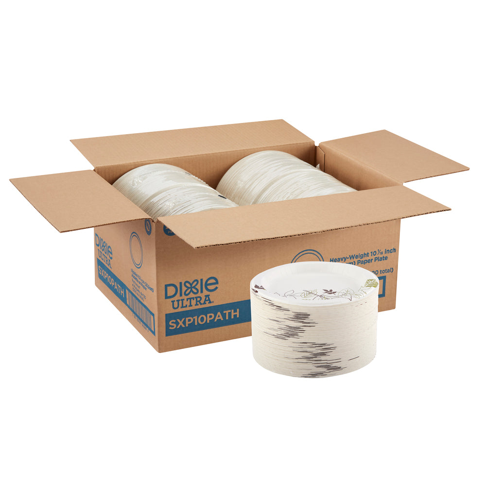 צלחות נייר עבות במיוחד (IN 10 1/16) מסדרת DIXIE ULTRA® מבית GP PRO (ג'ורג'יה-פסיפיק), איור עלים®, 500 צלחות לכל מארז