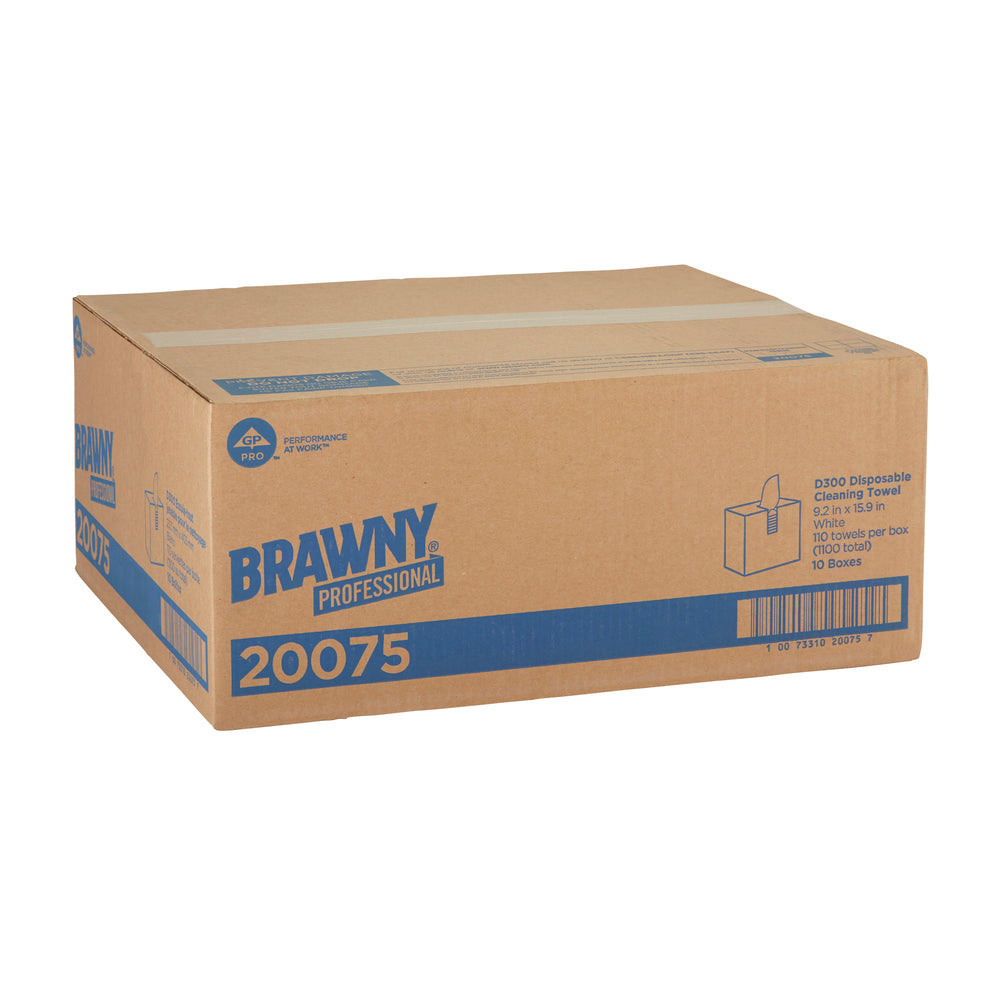 מגבות ניקוי חד פעמיות BRAWNY® PROFESSIONAL D300 מבית GP PRO (ג'ורג'יה פסיפיק), קופסה גבוהה, לבן, (10 קופסאות של 110 מגבות סהכ 1,100 מגבות)