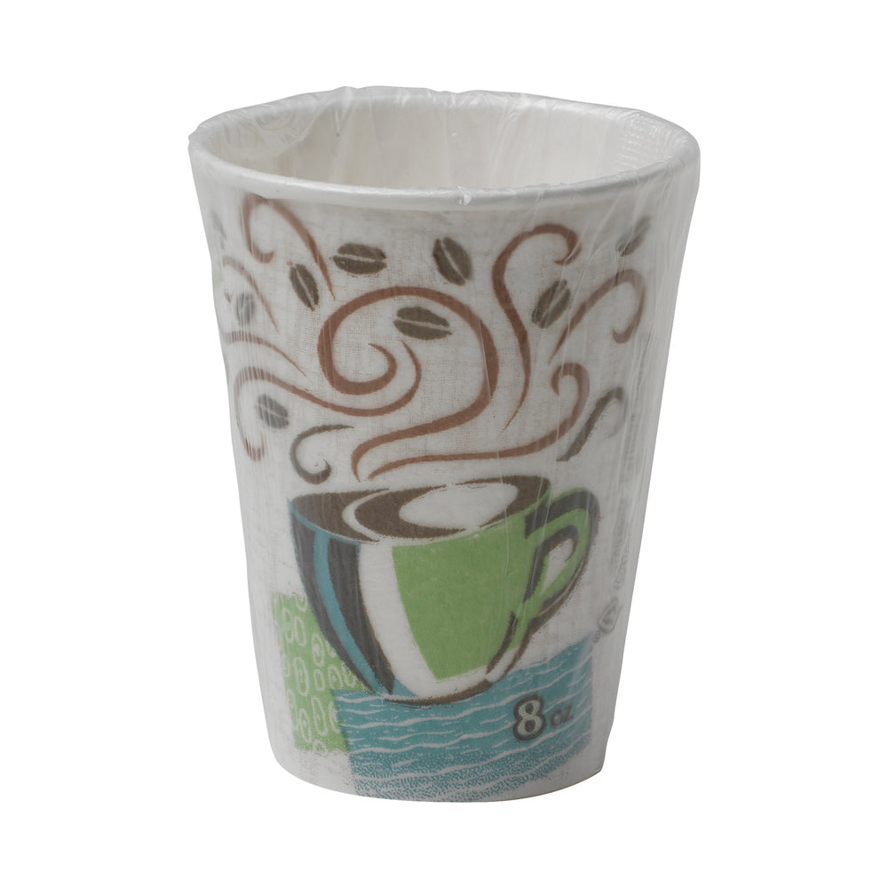 DIXIE® PERFECTOUCH® 8 OZ כוסות קפה חמות מנייר מבודדות עטופות בנפרד, מתאימות למכסים קטנים, ערפל קפה, 1,000 כוסות/מארז