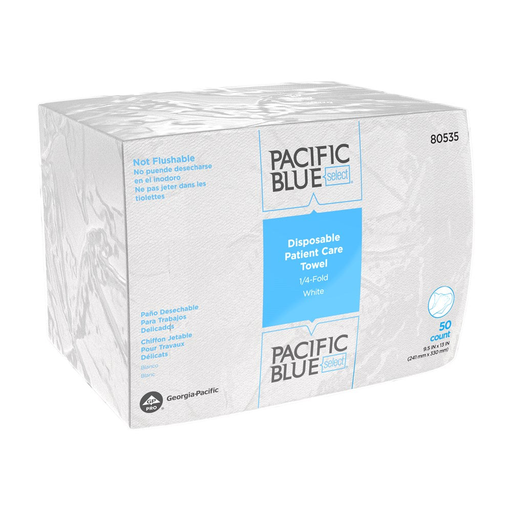 GP PRO PACIFIC BLUE SELECT # A400 מטלית רחצה חד פעמית לטיפול בחולים, קיפול 1/4, לבן, (20 מארזים של 50 מגבות סהכ 1,000 מגבות)
