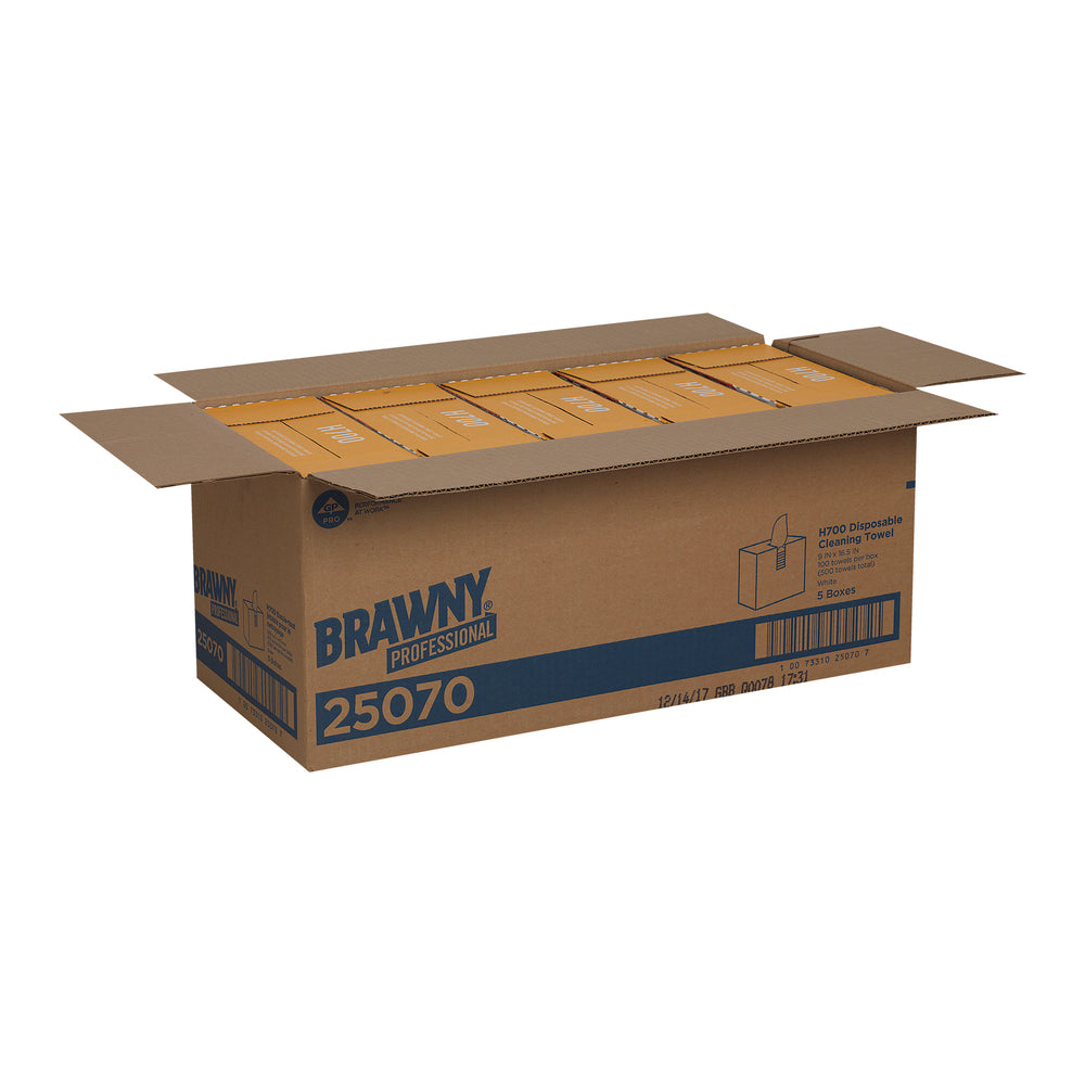 מגבות ניקוי חד פעמיות BRAWNY® PROFESSIONAL H700, קופסה גבוהה, לבן, (5 קופסאות של 100 מגבות סהכ 500 מגבות)