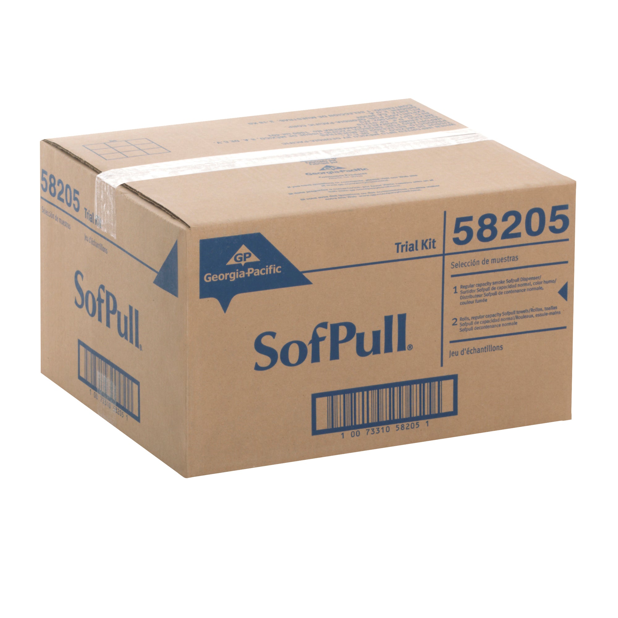 ערכת ניסיון של מתקן מגבות נייר בקיבולת רגילה של SOFPULL® CENTERPULL, מתקן אחד 58204 ושני גלילי מגבות נייר 28124