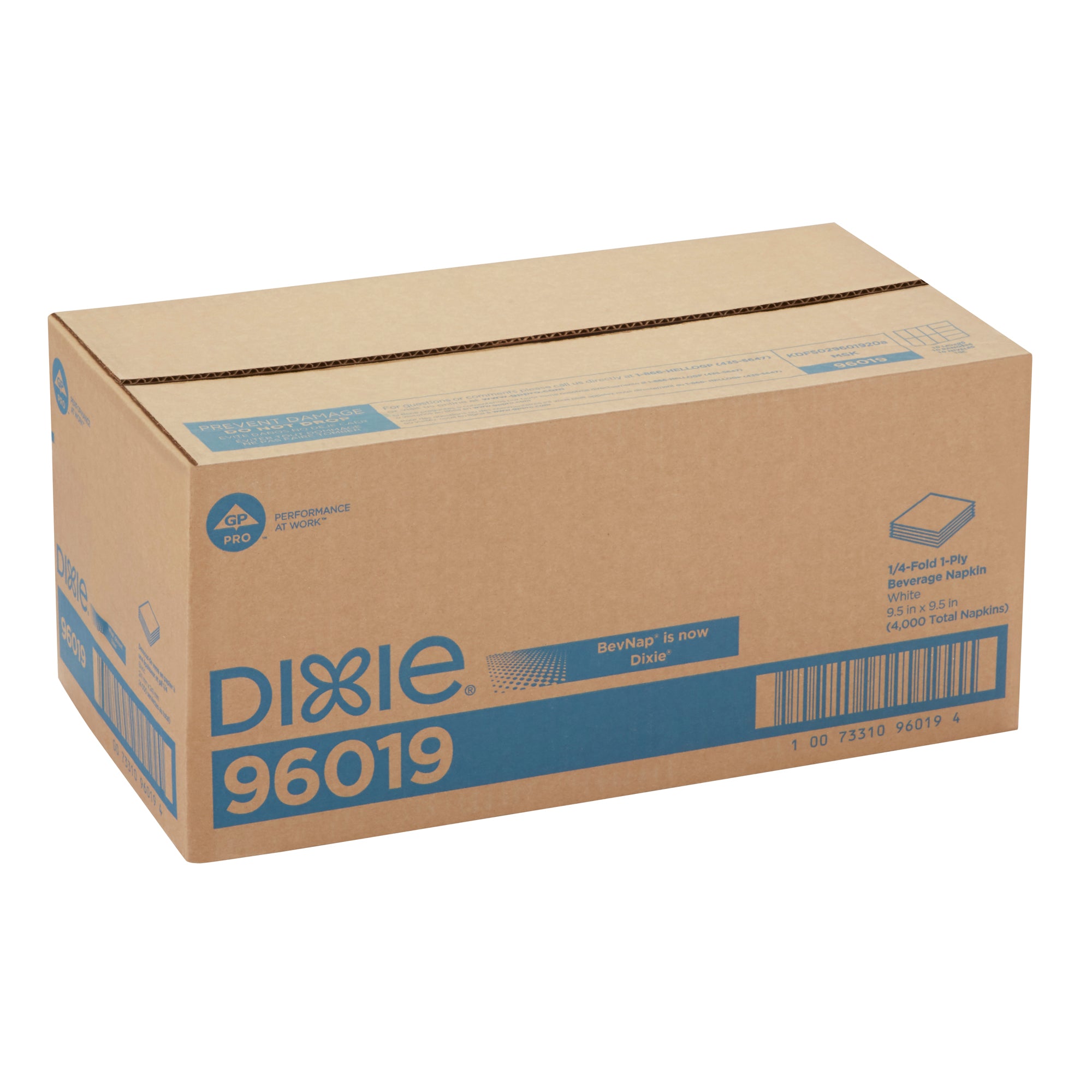 מפית משקאות DIXIE®  קיפול 1/4 שכבה אחת מבית GP PRO (ג'ורג'יה פסיפיק), 9.5 ˟ 9.5 אינץ', לבן, 4,000 מפיות בקופסה