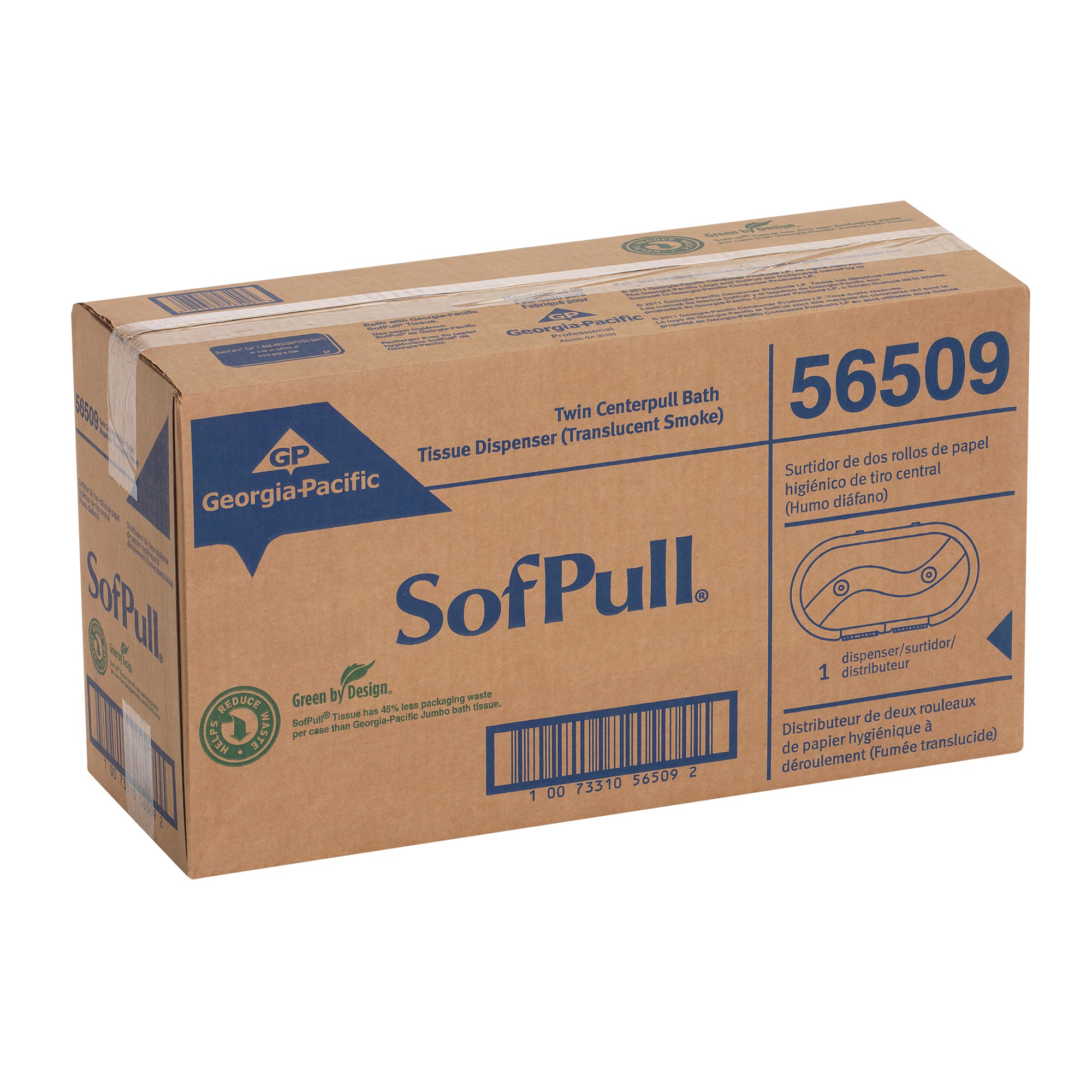 מתקן נייר טואלט בעל קיבולת גבוהה של SOFPULL® עם שני גלילים זה לצד זה מבית GP PRO (ג'ורג'יה פסיפיק), עשן, מתקן אחד
