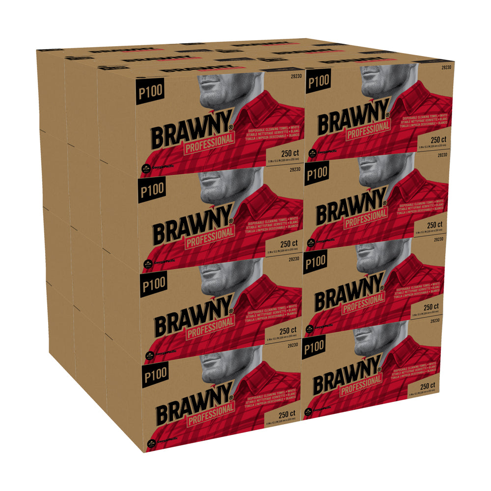 מגבות ניקוי חד פעמיות BRAWNY® PROFESSIONAL P100 מבית GP PRO (ג'ורג'יה פסיפיק), לבן, (24 קופסאות של 250 מגבות סהכ 6,000 מגבות)