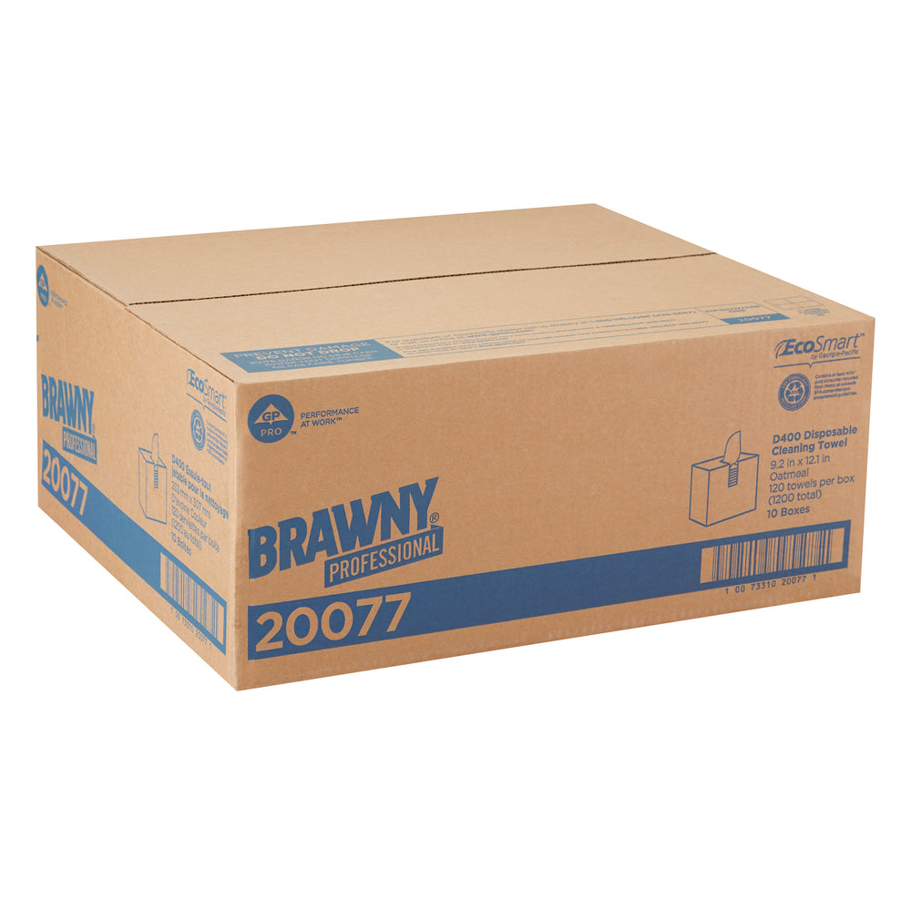 מגבות ניקוי חד פעמיות BRAWNY® PROFESSIONAL D400 מבית GP PRO (ג'ורג'יה פסיפיק), קופסה גבוהה, שיבולת שועל, (10 קופסאות של 120 מגבות סהכ 1,200 מגבות)