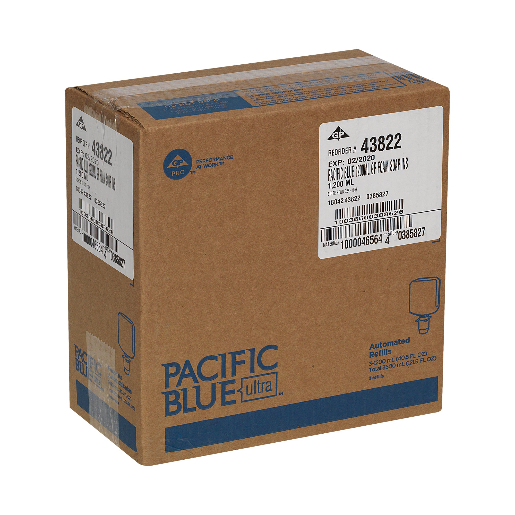 סבון קצף אנטי-מיקרוביאלי PACIFIC BLUE ULTRA™, נטול צבע וריח, (3 בקבוקים של 1,200 mL סהכ 3,600 mL), 9000 שימושים