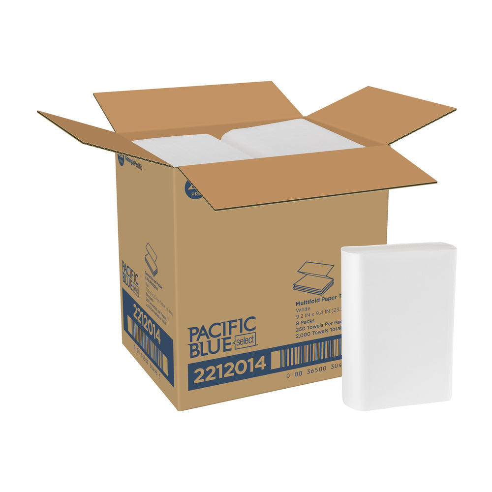 מגבות נייר פרימיום מרובות קפלים מרובות שכבות PACIFIC BLUE BASIC™ מבית GP PRO (ג'ורג'יה פסיפיק), לבן, (8 חבילות של 250 גליונות סהכ 2000 גליונות)