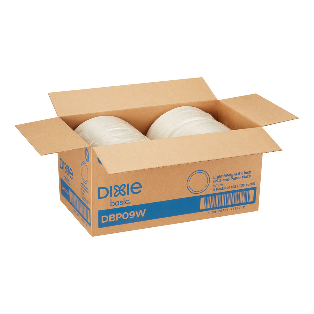 צלחות נייר (IN 8 1/2) מסדרת DIXIE BASIC® מבית GP PRO (ג'ורג'יה פסיפיק), לבן, (4 חבילות של 125 צלחות סהכ 500 צלחות)